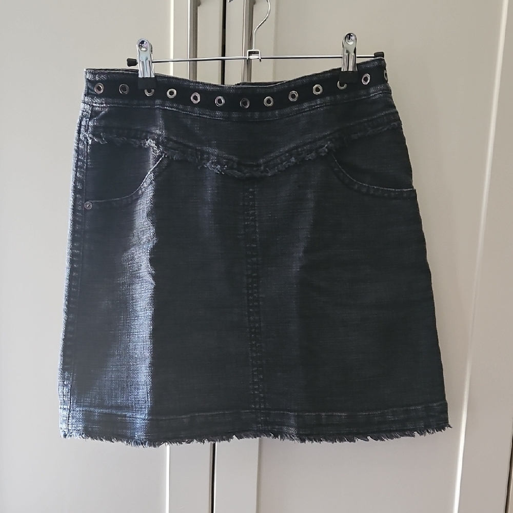 Marc Cain  Black Denim Skirt with raw hem